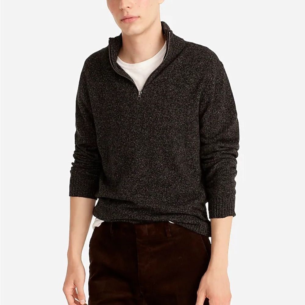 NWT J CREW Marled rugged merino wool-blend half-zip sweater in grey